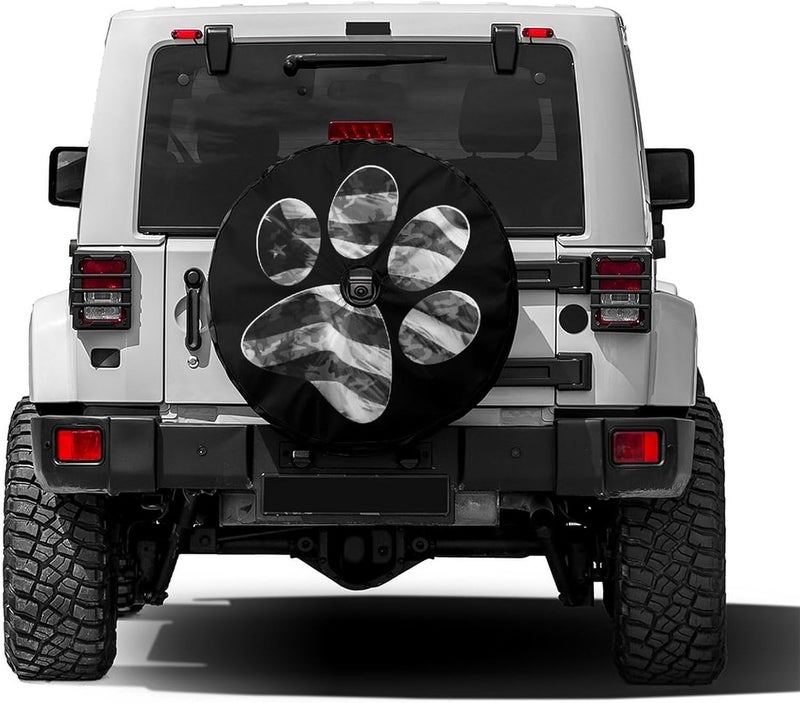 Foruidea Paws US American Flag Spare Tire Cover with Backup Camera Hole Wheel Tire Cover Fit Trailer, RV, SUV and Many Vehicle 17inch - Image 1